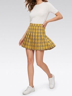 Highrise Yellow Plaid Pleated Mini Skirt Size Small